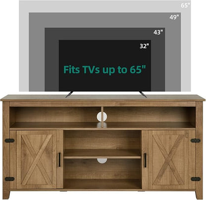 YITAHOME Television Stand for 65 Inch TV, Farmhouse TV Stand Entertainment Center with Storage and Barn Door, Media Console TV Cabinet for Living Room, 59 Inches, Barnwood