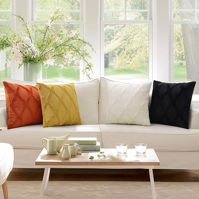 decorUhome Fall Throw Pillow Covers 22x22 Inch Set of 2, Soft Plush Faux Fur Wool Rust Couch Pillow Covers, Decorative Neutral Pillow Cases for Bed Sofa Living Room Home Decor
