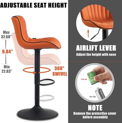 YOUNIKE 3 Orange Bar Stools Modern Swivel Counter Height Bar Chair with Back Adjustable Kitchen Island Faux Leather Padded Barstools taburetes de bar Breakfast sillas para barra de cocina 3PCS