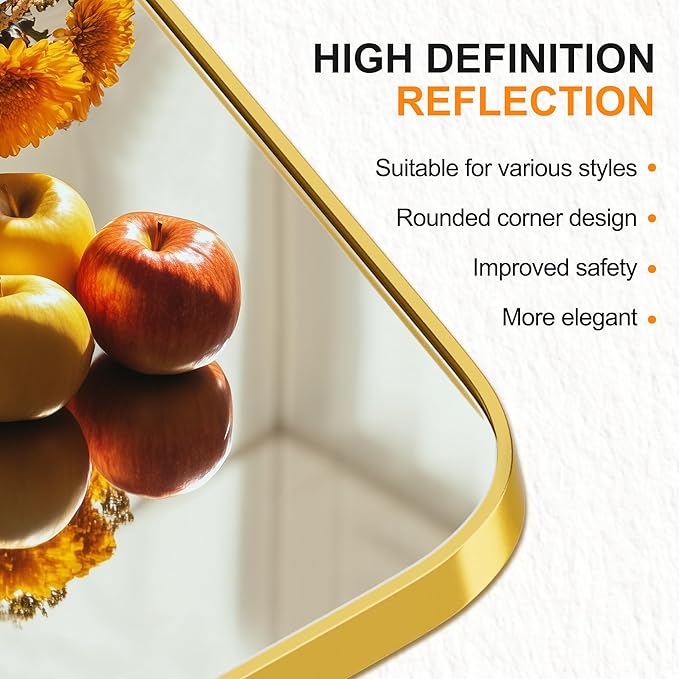 Delma Bathroom Mirror, Black Framed Bathroom Mirror for Over Sink, High-Definition Vanity Mirror, Versatile Mirror for Bathroom, Hangs Horizontally or Vertically(30x20, Gold)