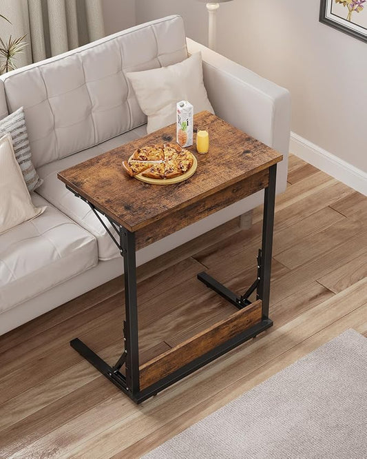 Tatub Folding TV Tray Table Set of 4, 24" Wide C-Shaped End Table for Couches, Small Sofa-Side Laptop Desk with Metal Frame for Living Room, Bedroom, Rustic-Brown