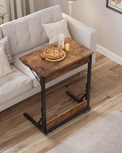 Tatub Folding TV Tray Table Set of 2, 24" Wide C-Shaped End Table for Couches, Small Sofa-Side Laptop Desk with Metal Frame for Living Room, Bedroom, Brown