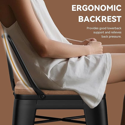 Yongchuang 30 inch Bar Stools Set of 2 Bar Height Metal Barstools with Wood Seat Low Back Kitchen Bar Chairs Matte Black