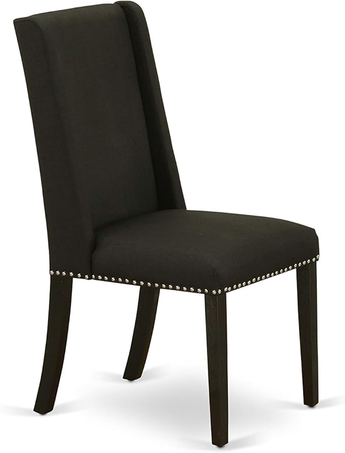 East West Furniture X697FL624-9 9 Piece Dining Room Furniture Set Includes a Rectangle Dining Table with X-Legs and 8 Black Linen Fabric Upholstered Chairs, 40x72 Inch, Multi-Color