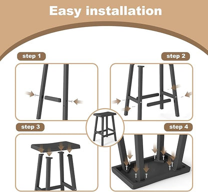 Bar Stools Set of 4, Waterproof UV-Resistant,Durable Resin Kitchen Island Chairs for Indoor & Outdoor Use, Modern Design for Home,Bar,and Cafe (29''Black-4)