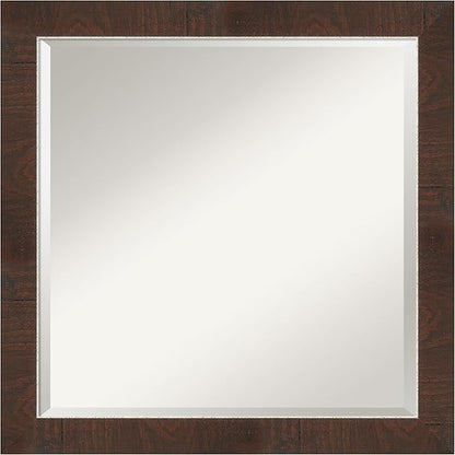 Amanti Art Brown Wall Mirror 23x23 Wildwood Brown Narrow Square Bathroom Mirror for Wall Decor Living Room, Medium Rustic Farmhouse Frame, Hangs Horizonally and Vertically, Bathroom Decor, Beveled