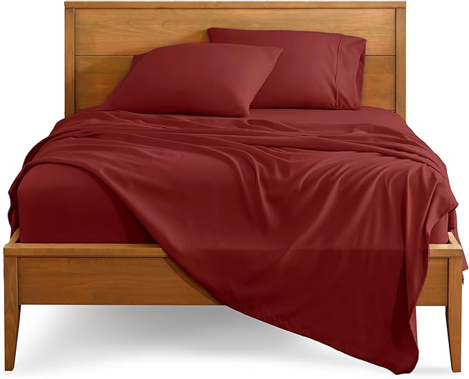 Bare Home Split Head Flex King Sheet Set - 1800 Ultra-Soft Microfiber Bed Sheets - Double Brushed - Deep Pockets - Easy Fit - 4 Piece Set - FlexTop Bedding Sheets (Split Head Flex King, Rosewood)