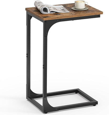 VASAGLE C-Shaped End Table, Small Side Table for Couch, Sofa Table with Metal Frame for Living Room, Bedroom, Bedside, Rustic Brown and Black