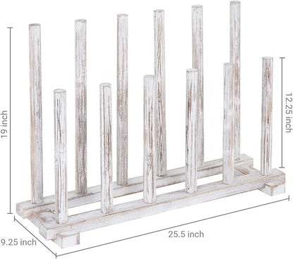 MyGift Shabby Whitewashed Wood Boot Rack Organizer Tall Boots Inverter Holder - Holds up to 6 Pairs