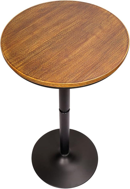 Round Bar Height Bistro Pub Table - Natural Wood Top, Heavy Metal Frame, 21.7 Inch Top, 40.5 Inch Height