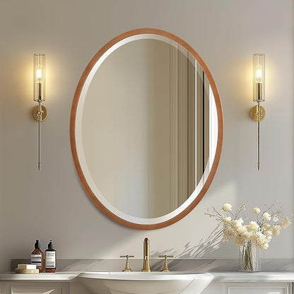 OVALCREST - Oval Wooden Beveled Wall Mirror for Home Decor, Bathroom, Vanity, Bedroom, Living Room, Hallway - London Style (Sunset Gold) 13.1 x 17.1