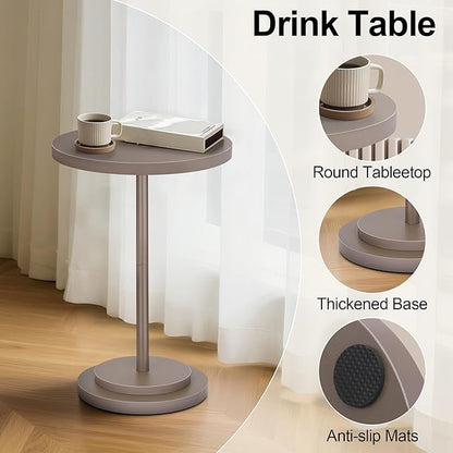 Drink Table, Small Pedestal Side Tables for Small Spaces, Wood Round Martini Table for Outdoor, Living Room and Bedroom, Brown