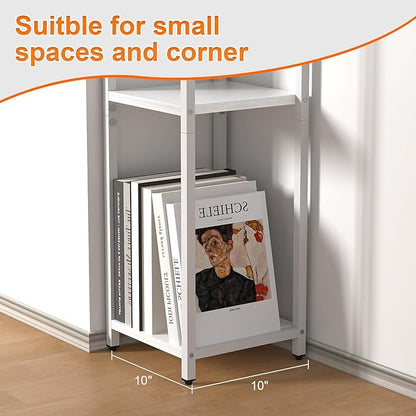 10" Wide Square Drink Table with Adjustable Feet - 3-Tier Small Side Table for Apartments, Balcony & Office | Space-Saving, Lightweight & Multi-Functional (Plants, Books, Drinks, White)