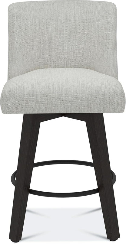 Counter Height Swivel Bar Stools Set of 2, 26" Seat Height Modern Bar Stools with Back and Solid Wood Legs for Kitchen Island, Fabric in Ivory White