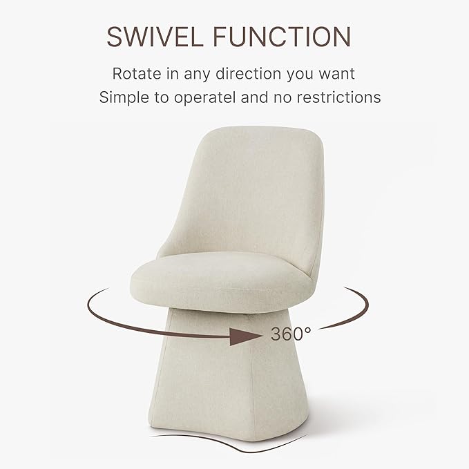 Swivel Dining Chair Mid Century Modern DeskChair High Back Upholstered Linen Fabric SideChair for Kitchen Diningroom Bedroom,Linen,2 Box