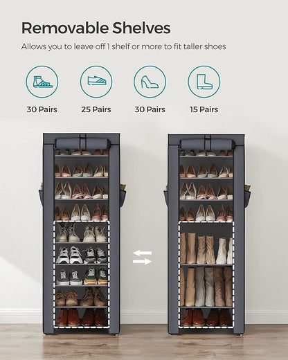 SONGMICS Shoe Rack with Non-Woven Fabric Cover, 9 Tier Storage Shelf for 27-35 Pairs of Shoes, Entryway, Suitable for Sneakers, High Heels, Flats, and Boots, Grey URXJ10G