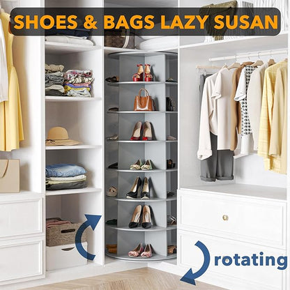 SpaceAid 7 Tier Rotating Shoe Rack Tower, Spinning Shoe Display Lazy Susan, Revolving 360 Shoe Rack Storage Round Carousel, Vertical Handbag Rotate Shoes Closet Organization (7-Tier Gray)