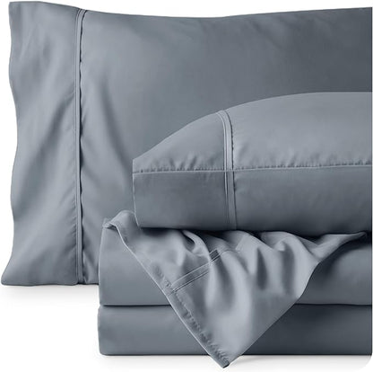 Bare Home Queen Sheet Set - 1800 Ultra-Soft Microfiber Queen Bed Sheets - Double Brushed - Deep Pockets - Easy Fit - 4 Piece Set - Bed Sheets (Queen, Steel Blue)