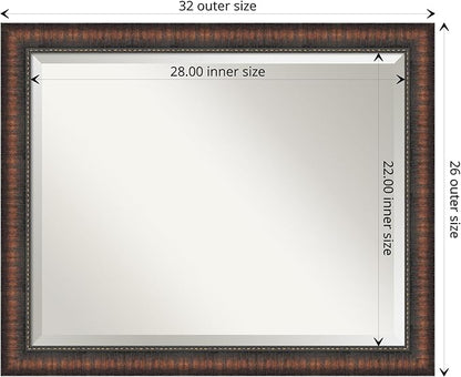 Amanti Art Brown Bathroom Mirror for Over Sink, 26x32 Caleb Brown Rectangle Vanity Mirror, Large Rustic Farmhouse Frame, Hangs Horizonally and Vertically, Bathroom Wall Decor, Beveled Edge