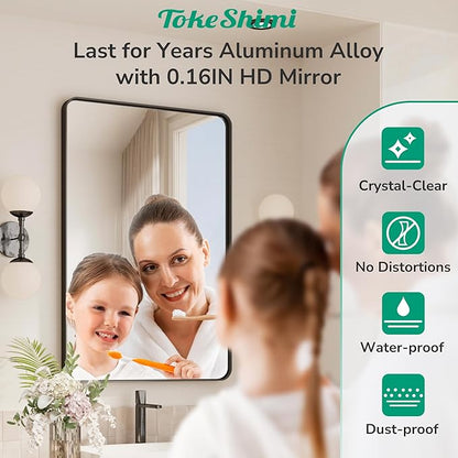 TokeShimi 16x20 Matte Black Bathroom Mirror,Vanity Mirror Bathroom Wall with Tempered Glass,Modern Metal Framed Mirror with Seamless Aluminum Frame(Horizontal/Vertical)