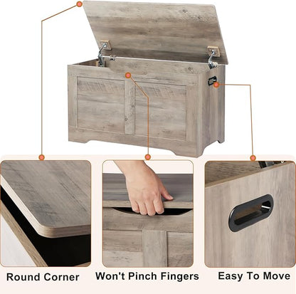 31.5" Storage Chest, Wooden Storage Bench, Lift Top Toy Chest with 2 Safety Hinges, Large Toy Box, Entryway Shoes Bench for Living Room, Bedroom, Grey