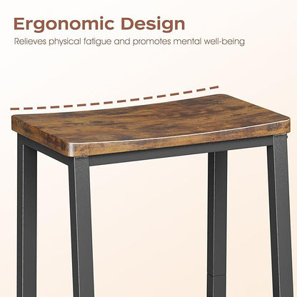 Homeiju Bar Stools, Counter Height Bar Stools Set of 2, 23.6 Inch Saddle Stools with Footrests, Industrial Kitchen Counter Seat for Dining Room, Kitchen, Counter, Rustic Brown