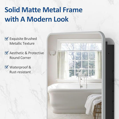 20x28 Inch Brushed Silver Recessed Medicine Cabinet with Mirror Metal Framed Surface Wall Mounted Bathroom Medicine Cabinet Mirror with Storage