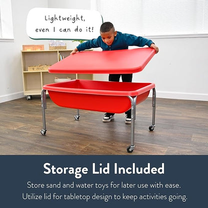 Children's Factory Medium Sensory Table – 18″ Height Table and Lid, Sandbox with Lid, Water Table for Kids, Red