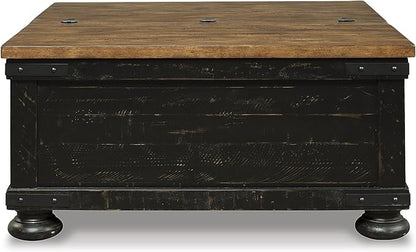 Signature Design by Ashley Valebeck Farmhouse Lift Top Coffee Table with Storage, Distressed Brown & Black Finish