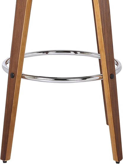 Armen Living Shelly 30" Bar Height Swivel Brown Faux Leather and Walnut Wood Bar Stool - Set of 2