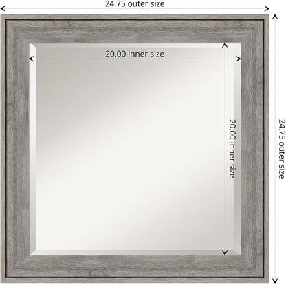 Amanti Art Grey Wall Mirror 25x25 Regis Barnwood Grey Square Bathroom Mirror for Wall Decor Living Room, Medium Rustic Farmhouse Wood Frame, Hangs Horizonally and Vertically, Bathroom Decor, Beveled