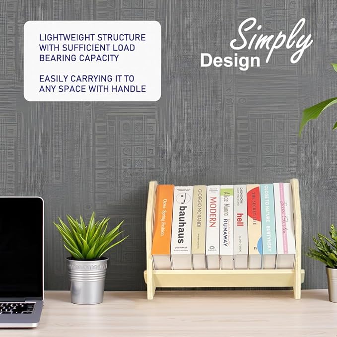 Desktop Bookshelf, Stackable Book Organizer with Handle, Storage Rack for CD/Magazine/File Folder, Portable Small Bookshelf for Study, Living Room, Kid's Room, No Nails, Small Size