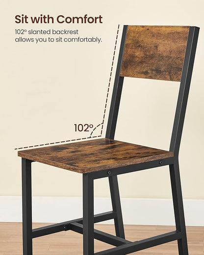 VASAGLE Dining Chair Set of 4, Rustic Wood Chairs with Metal Steel Frame, Easy to Assemble, Comfortable Seat, Modern Farmhouse Chair for Kitchen, Bedroom, Living Room, Rustic Brown and Ink Black