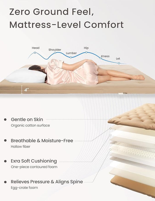 ZonLi Japanese Floor Futon Mattress Twin Size 39"x 80",100% Cotton Cover 4'' Thicken Tatami Mattress,Foldable Sleeping Pad,Portable Dormitory Tatami Mat,Roll Up Floor Lounger Bed for Adult (Khaki)