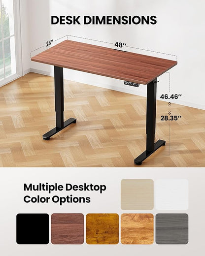 ErGear Height Adjustable Electric Standing Desk, 48 x 24 Inches Sit Stand up Desk, Memory Computer Home Office Desk with Two-Piece Desktop (Walnut)