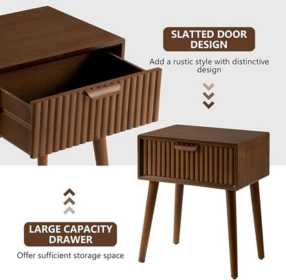 COSIEST Modern End Table w Striped Pattern, Mid-Century Nightstand w Storage Drawer, Small Wood Accent End Table for Bedroom, Living Room