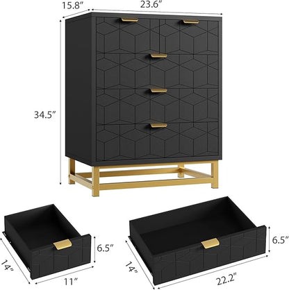 GAOMON Black 5 Drawer Dresser for Bedroom, Chest of Drawers with Metal Base, Modern Dresser Chest Cabinet Organizer for Living Room, Hallway, Closet