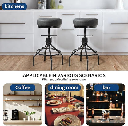 Grey Swivel Bar Stools Set of 2 Adjustable Swivel Round Barstools Modern PU Leather 28inch Industrial Backless Counter Height Stool Bar Chair for Kitchen Island (2, Grey)