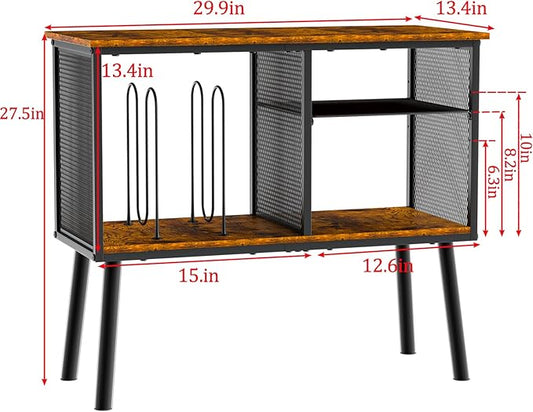 Record Player Stand with Adjustable Divider, Vinyl Storage Holder Up to 200 Albums, Mid-Century Large Record Player Table, Vinyl Holder Turntable Stand End Table Storage Rack for Bedroom & Living Room