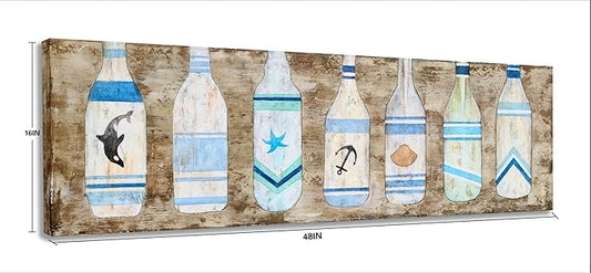 Yihui Arts Drift Bottle Canvas Wall Art - Rustic Coastal Painting for Farmhouse Living Room Decor