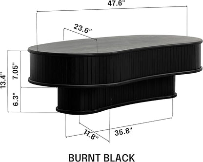 NTC Ripple DOU Coffee Table, Modern Wooden Double-Layer Center Table, Vertical Groove Design, Stylish Living Room Decor, Minimalist Style for Home and Office, Easy Assembly - Burnt Black