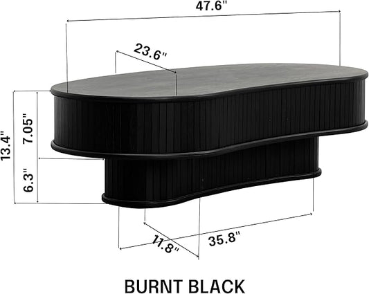 NTC Ripple DOU Coffee Table, Modern Wooden Double-Layer Center Table, Vertical Groove Design, Stylish Living Room Decor, Minimalist Style for Home and Office, Easy Assembly - Burnt Black