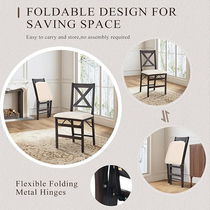 COLAMY Folding Dining Chairs Set of 6, Foldable Chairs with Padded Seats, Wood Folding Dining Room Chairs for Dinner, Kitchen, Party, Camping, Beige