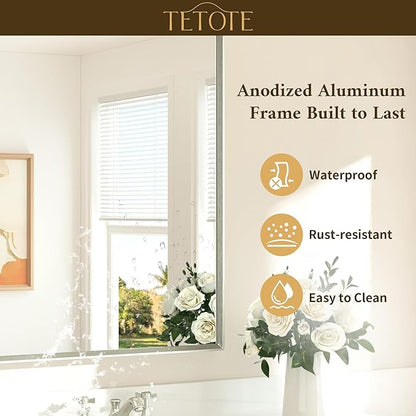 TETOTE Brushed Nickel Vanity Mirror for Bathroom 60" x 30" Beveled Frame Rectangle Bathroom Mirror for Over Sink Brushed Nickel, Tempered Glass, Stronger Frame, Modern Farmhouse Bedroom, Entryway