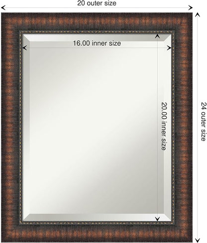 Amanti Art Brown Bathroom Mirror for Over Sink, 24x20 Caleb Brown Rectangle Vanity Mirror, Small Rustic Farmhouse Frame, Hangs Horizonally and Vertically, Bathroom Wall Decor, Beveled Edge