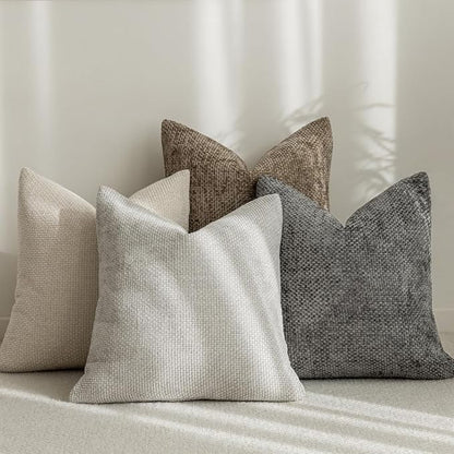 LANANAS Neutral Decorative Throw Pillow Covers 18x18 Inch for Living Room Couch Bed Sofa Farmhouse Boho Home Decor Set of 4 Soft Corduroy Accent Luxury Cushion Cases (18x18, Neutral)