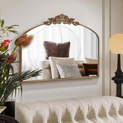 WAMIRRO Ornate Gold Mirror,Vintage Arched Baroque Antique Mirorrs for Living RoomHallwayFireplaceBathroomEntryway 36"X30"