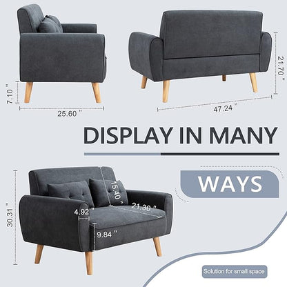 Shintenchi Small Modern Loveseat Couch Sofa, Mid Century Fabric Upholstered 2-Seat Sofa Couch Love Seats Furniture for Small Space, Dark Grey