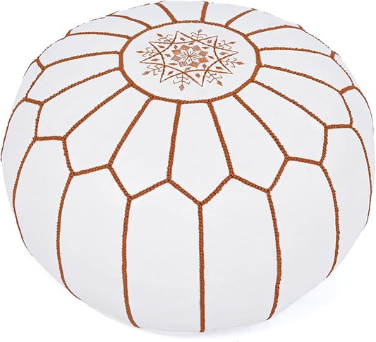 Marrakesh Gallery Genuine Leather Round Pouf Unstuffed - Moroccan Ottoman Footstool, Footrest Cover - Boho Decor - Bohemian Living Room, Bedroom, Kids Room, Gift & Wedding