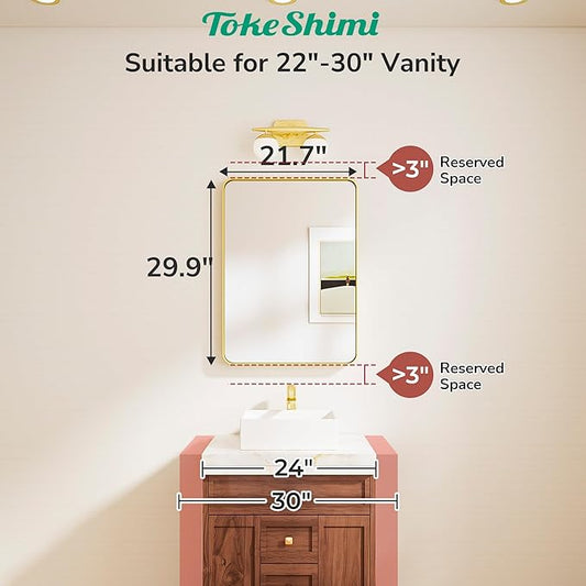 TokeShimi Black Bathroom Mirror 22x30,HD Tempered Glass,Matte Black Bathroom Vanity Mirror for Over Sink,Seamless Aluminum Framed Mirror Wall(Horizontal/Vertical)